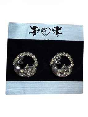 Silver & Yellow Peacock Stud Earrings